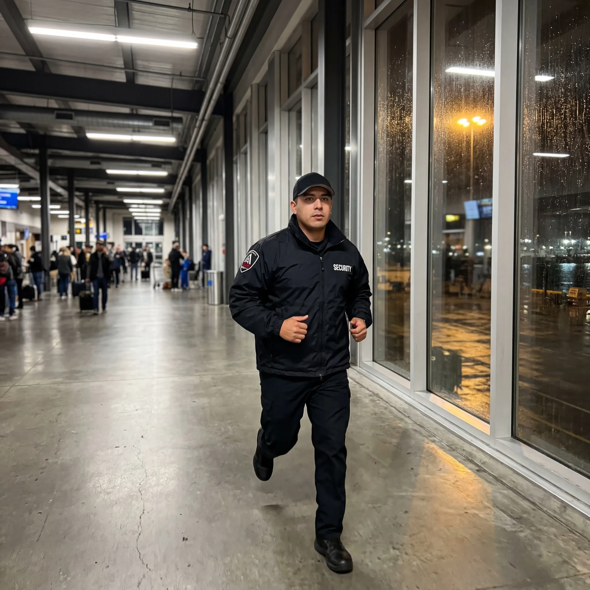 AMB Protective Services officer responding rapidly through a transit corridor in San Francisco