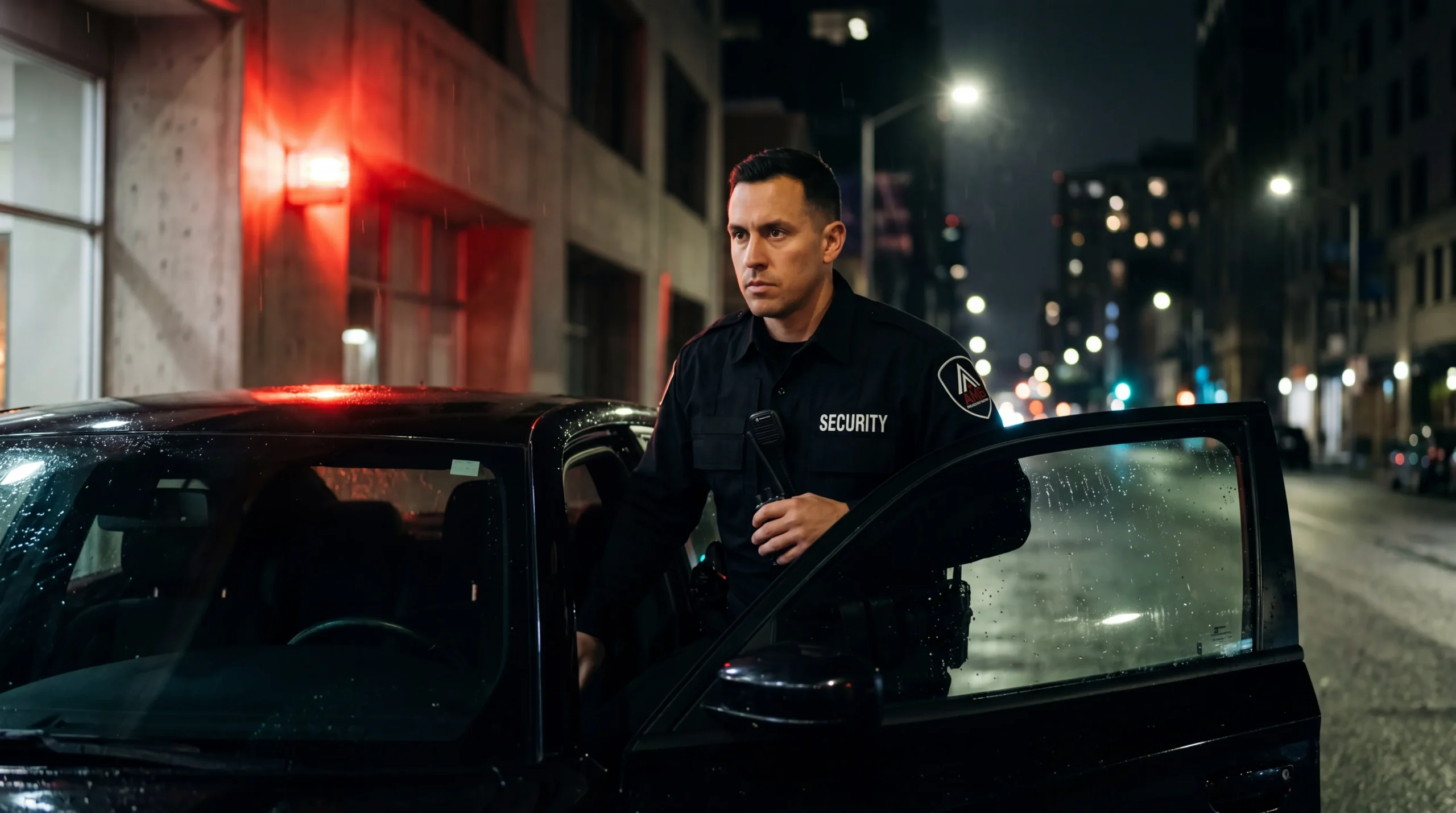 AMB Protective Services officer at a San Francisco alarm response service location