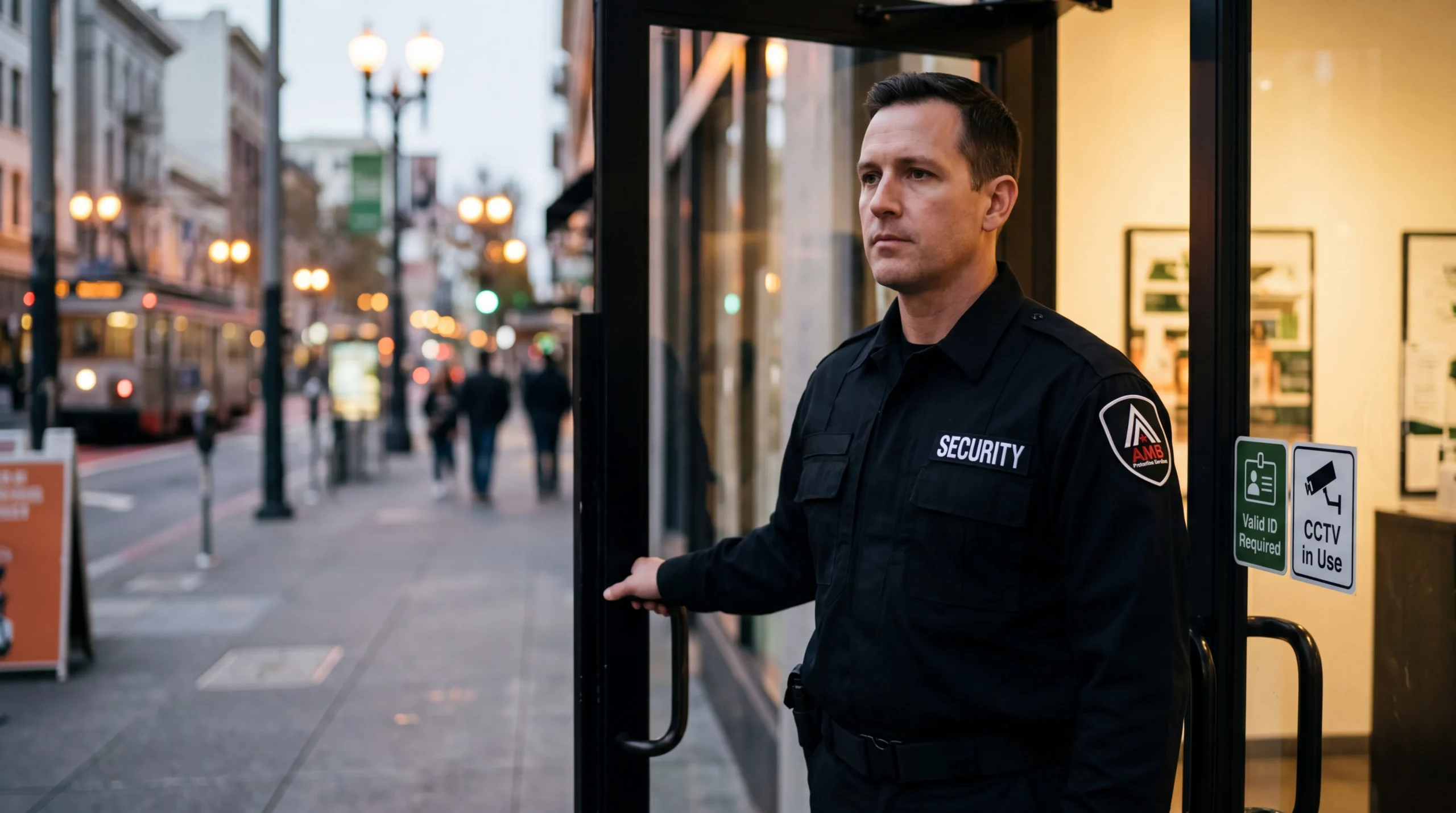 AMB Protective Services officer at a San Francisco dispensary security location
