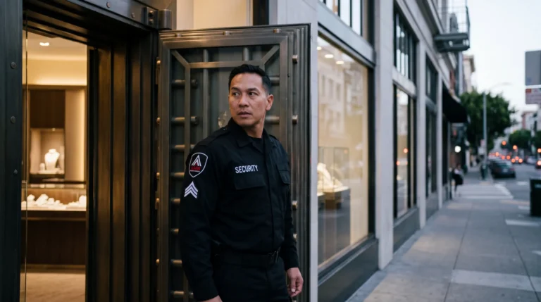 AMB Protective Services officer at a San Francisco jewelry store security location
