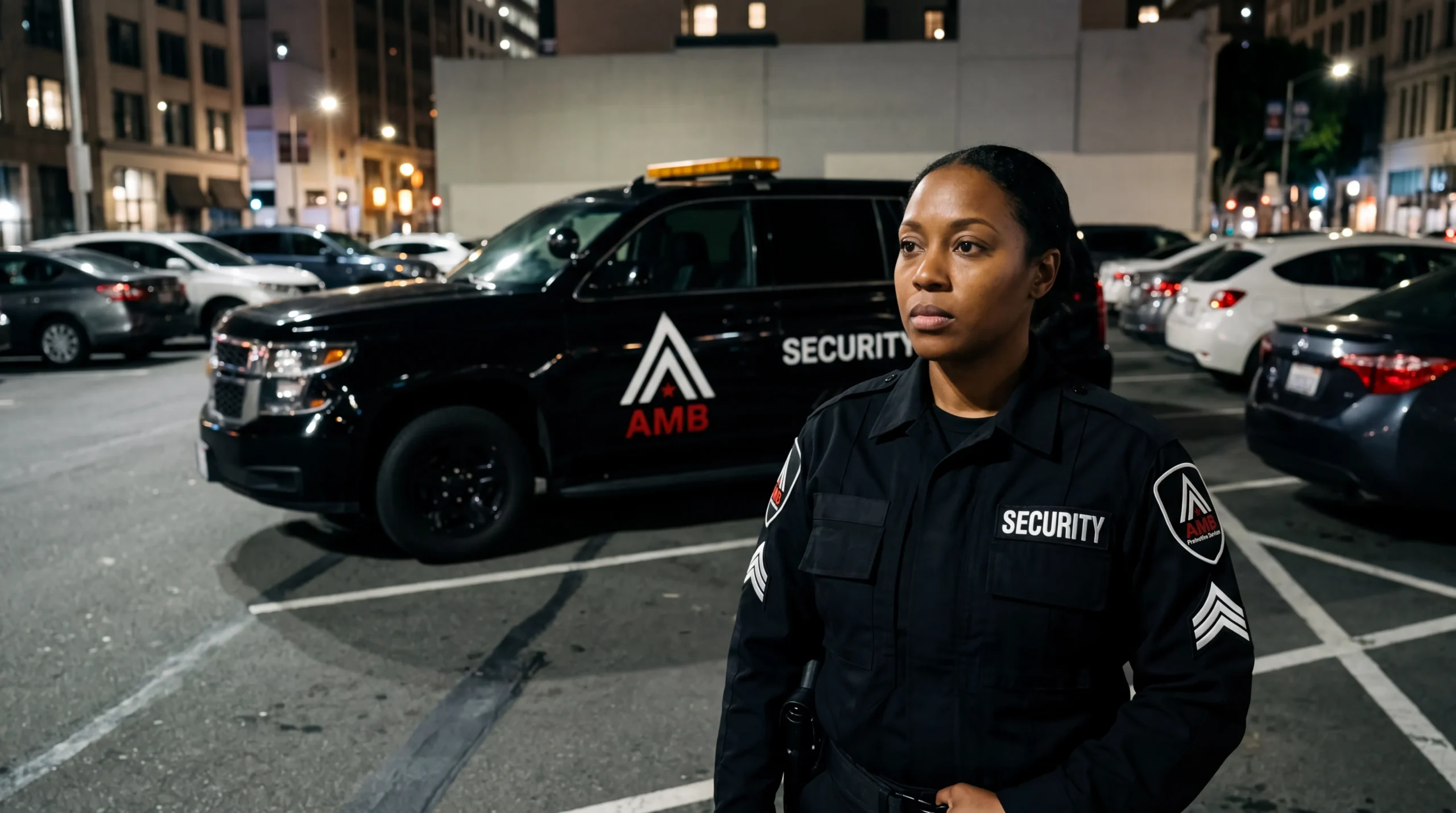 AMB Protective Services officer at a San Francisco parking security location