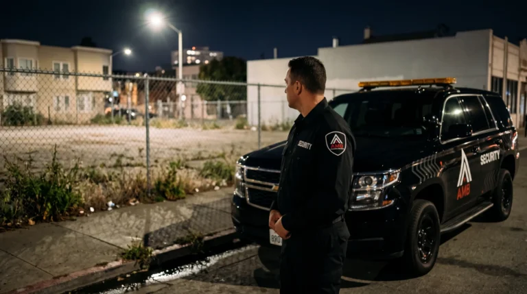 AMB Protective Services officer at a San Francisco property security patrol location