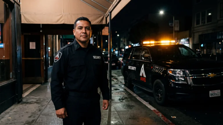 AMB Protective Services officer at a San Francisco restaurant bar security location