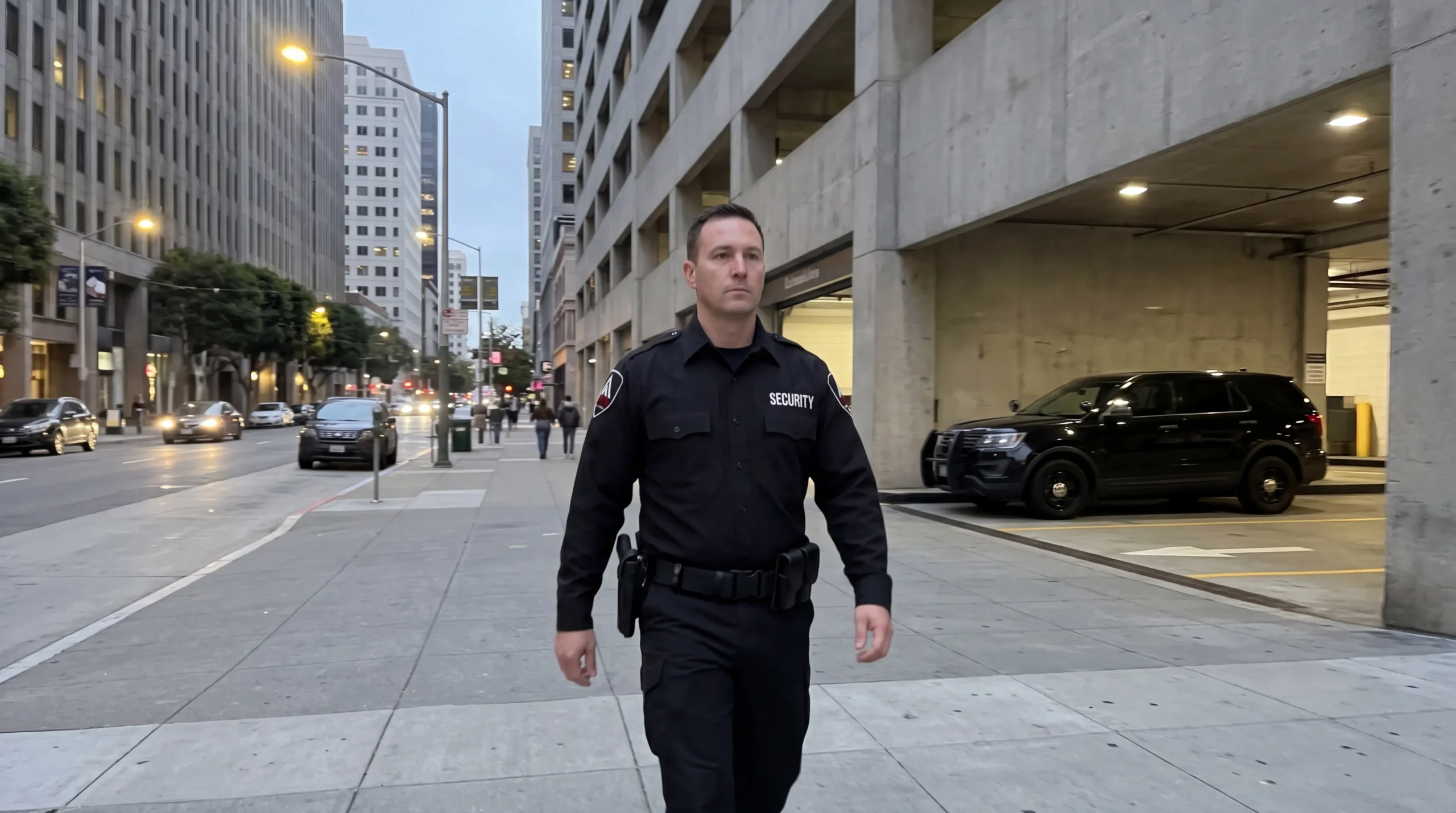AMB Protective Services security officer on patrol in Financial District — hotel security san francisco