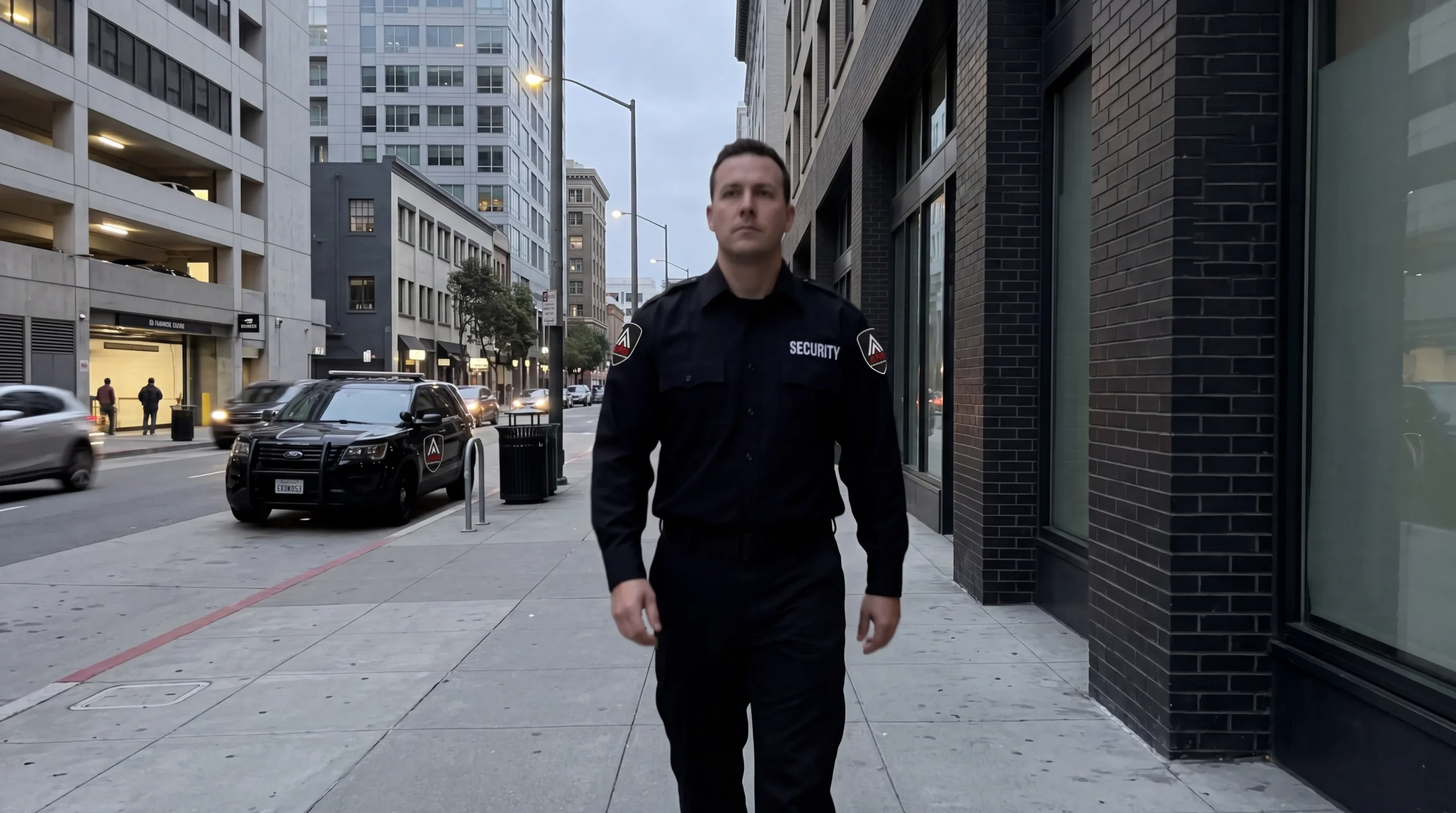 AMB Protective Services security officer on patrol in Financial District — industrial security san francisco