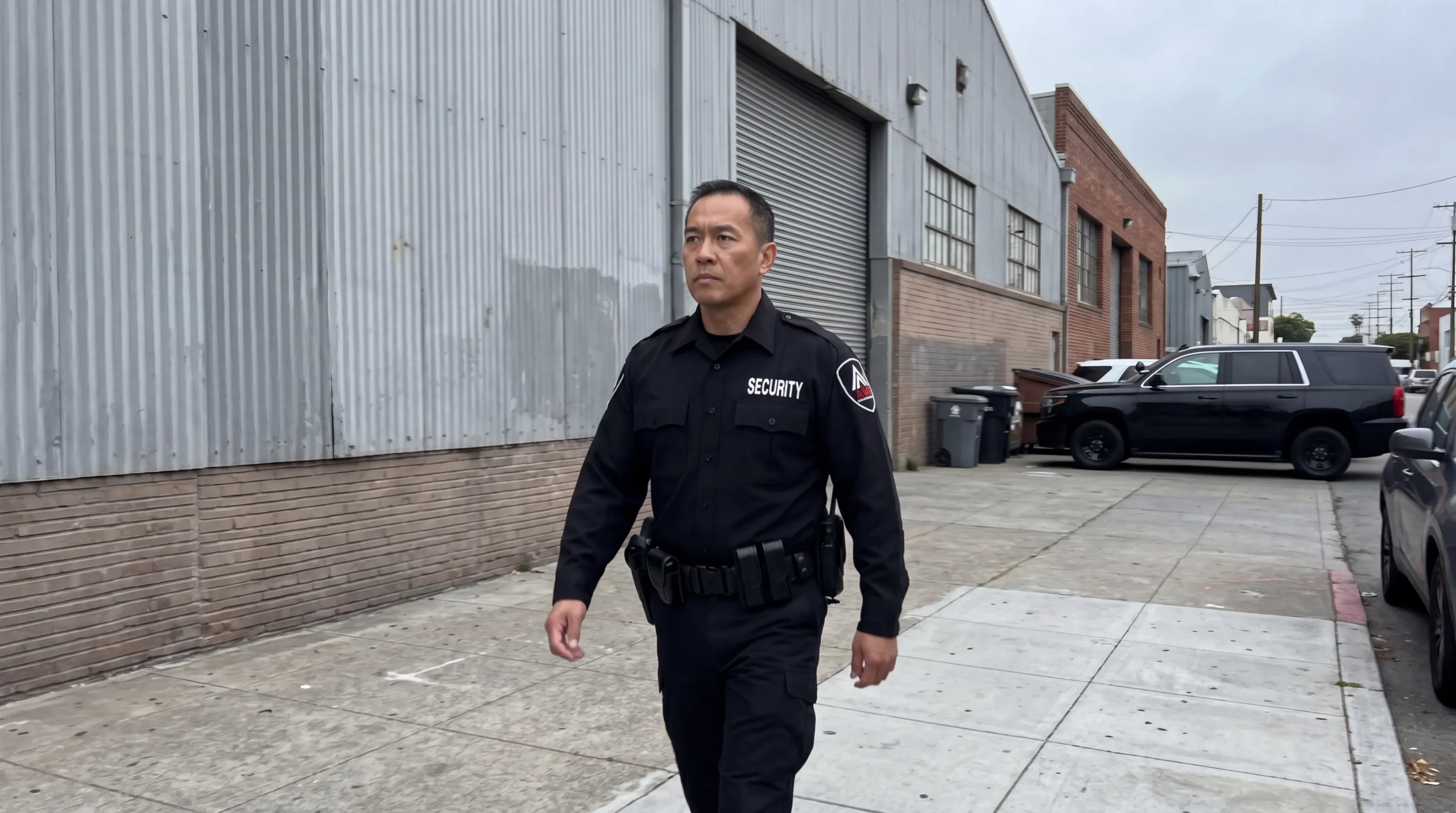AMB Protective Services security officer on patrol in SoMa — warehouse security san francisco