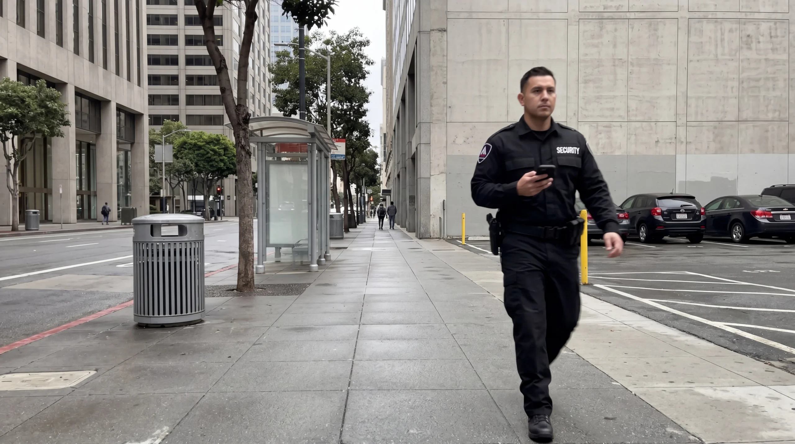 AMB Protective Services security officer on patrol in Financial District — alarm response san francisco